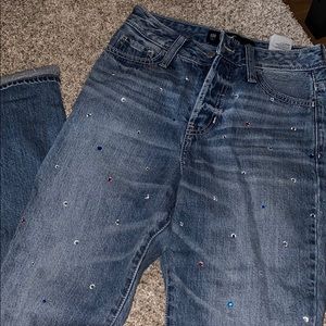 Hollister pink white and blue jewel jeans.